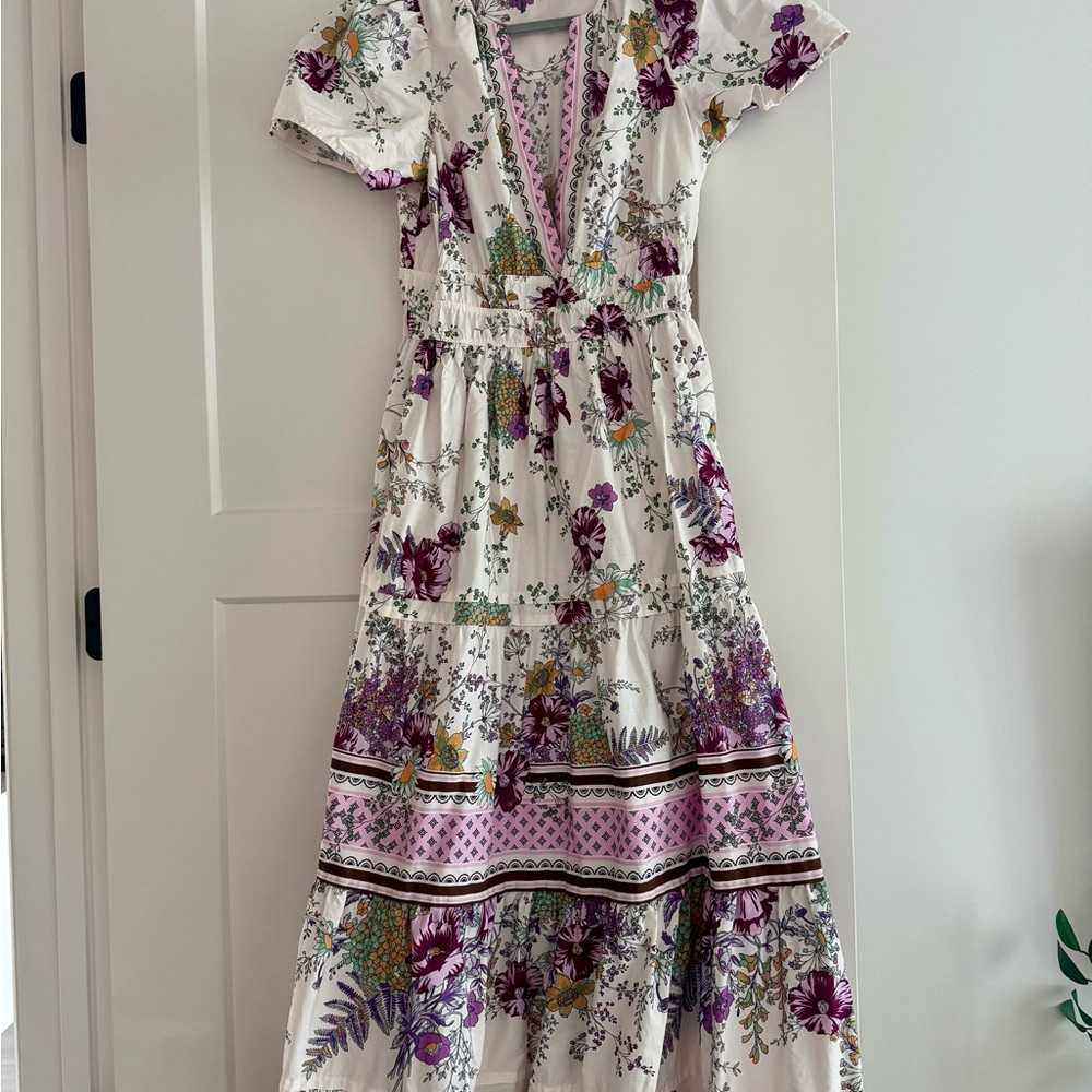 Anthropologie White and Purple Tiered Maxi Sundress